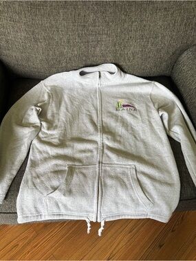 Light Gray Zip-Front Crewneck Sweater with Maine Embroidery